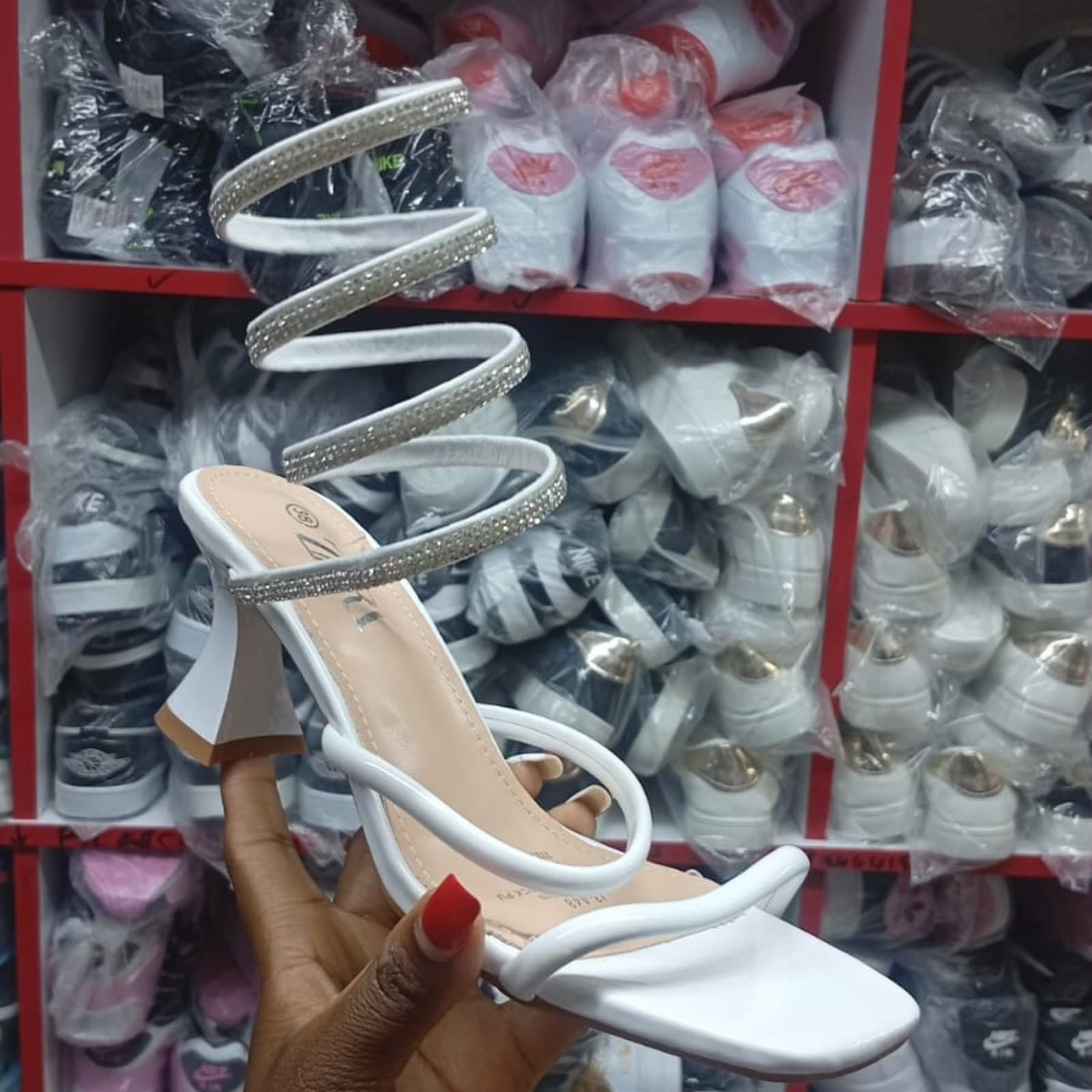 Women's Rhinestone Spiral Ankle Wrap Stiletto Heels thumbnail 5