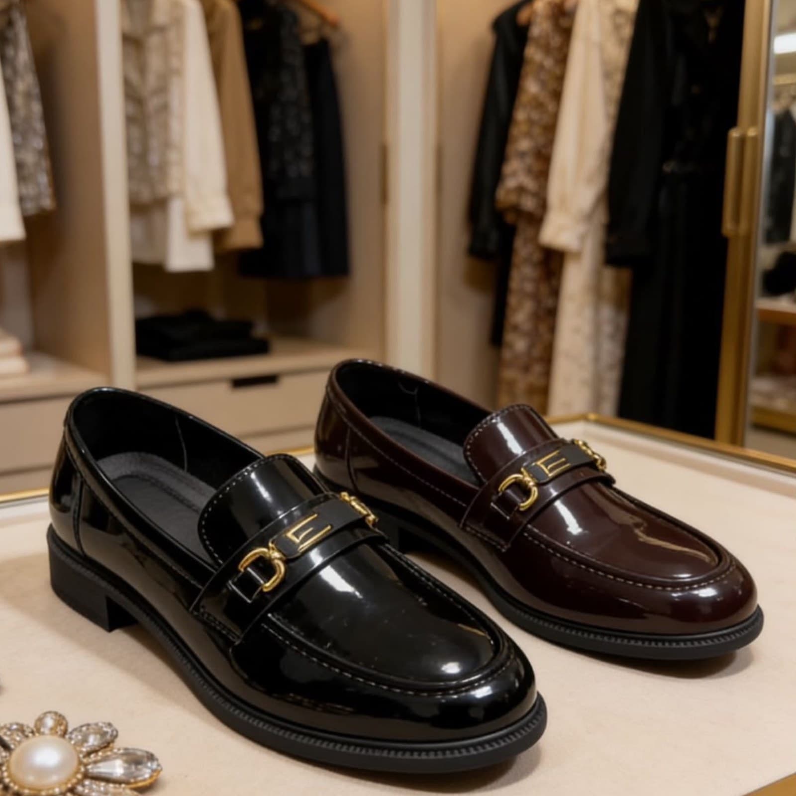 Women's Low Heel Patent Leather LDE Loafers