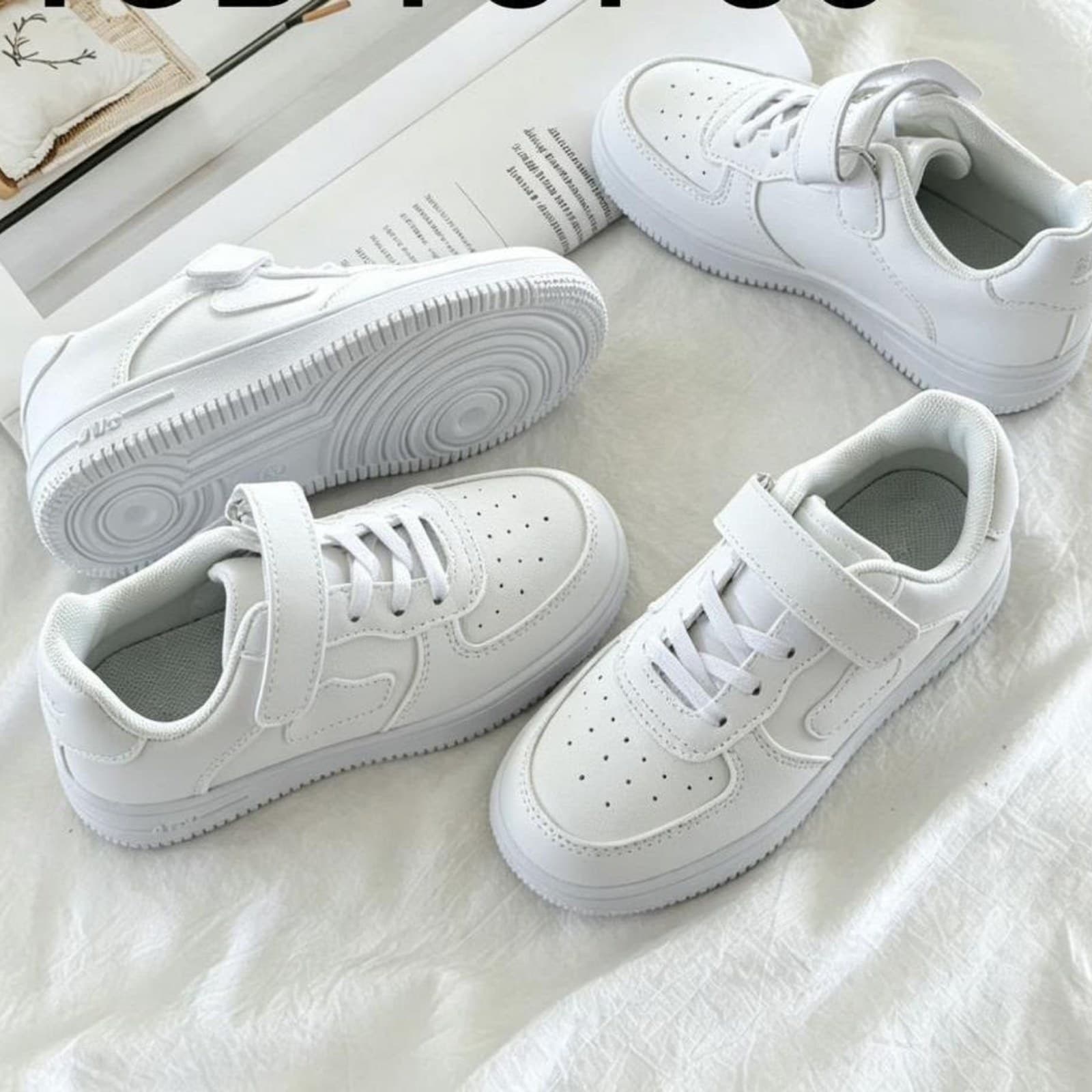 Kids Leather Sports Shoes / Black and  White  Mid-top Sneakers thumbnail 3