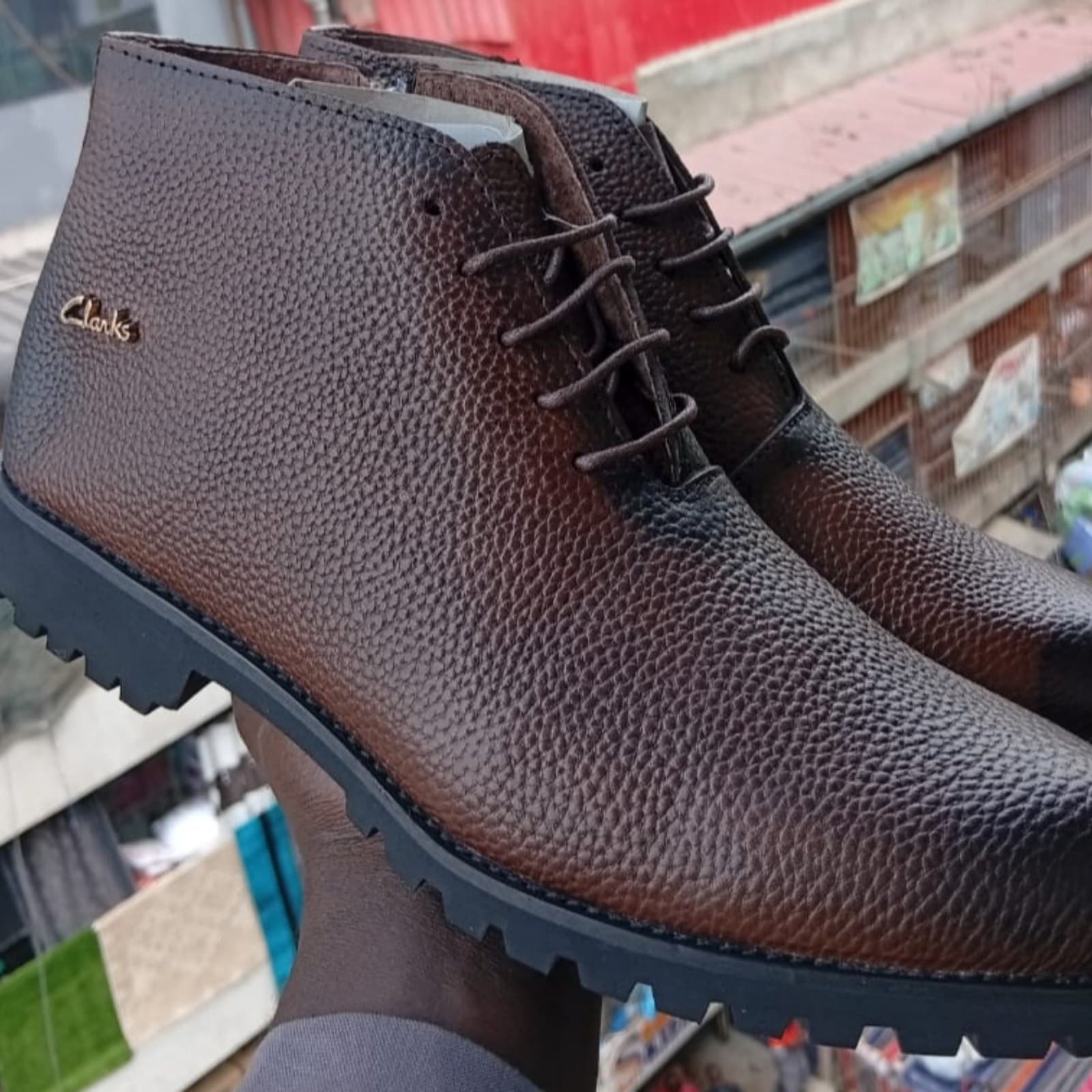 Clarks Textured Leather Ankle Derby Boots