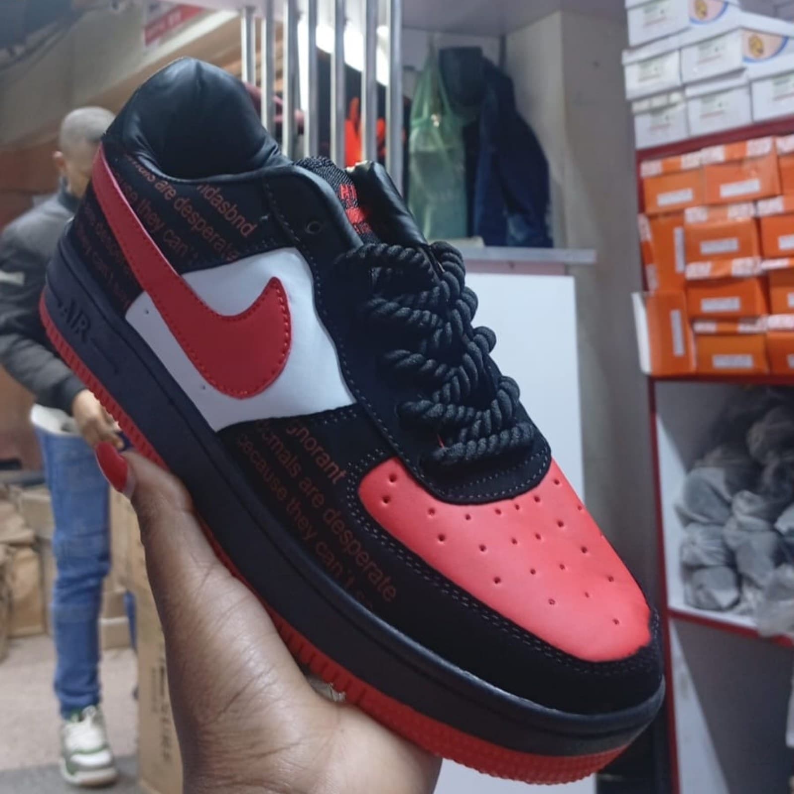 Nike Air Force 1 Low-Top "Bred Typography" Thick Rope Lace Sneakers image 1