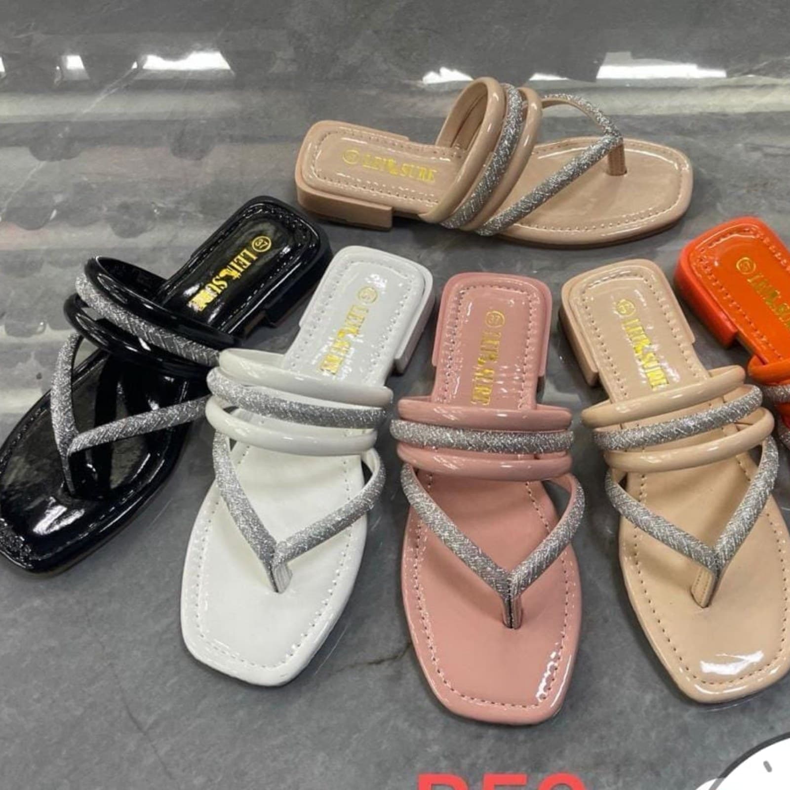 Glitter Strap Flat Dress Slides