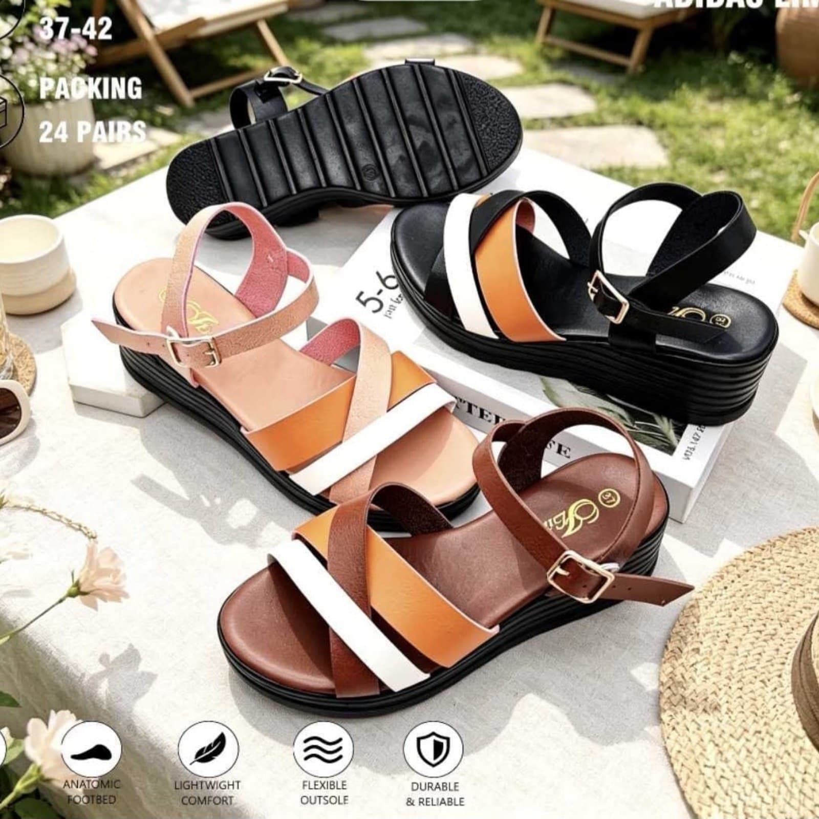 Multi-Color Strap Anatomic Wedge Sandals