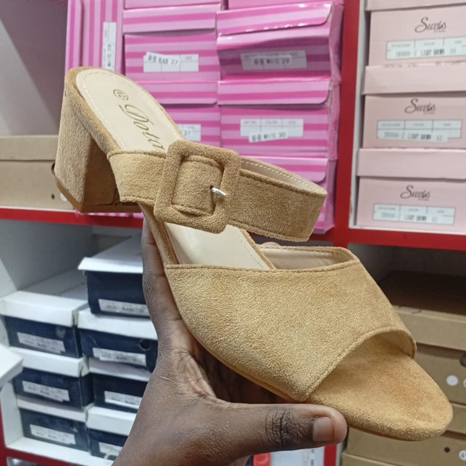 Dota Women's Faux Suede Buckle Strap Block Heel Mules