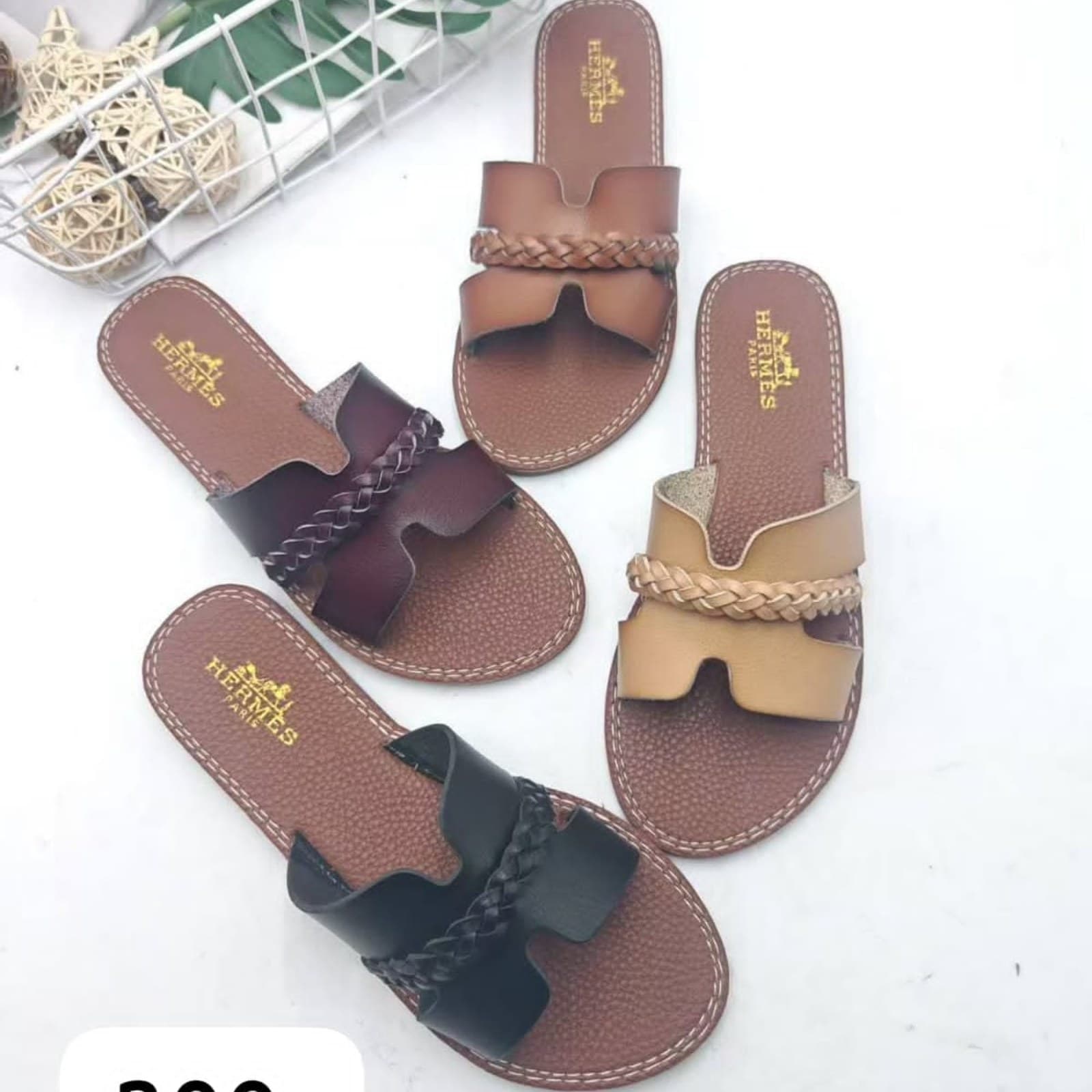 Women's Cutout H-Strap Braided Accent Flat Slides