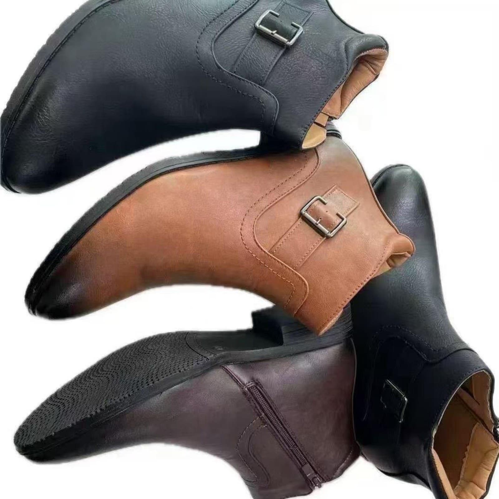 Men's Classic Buckle Strap Side-Zip Ankle Boots