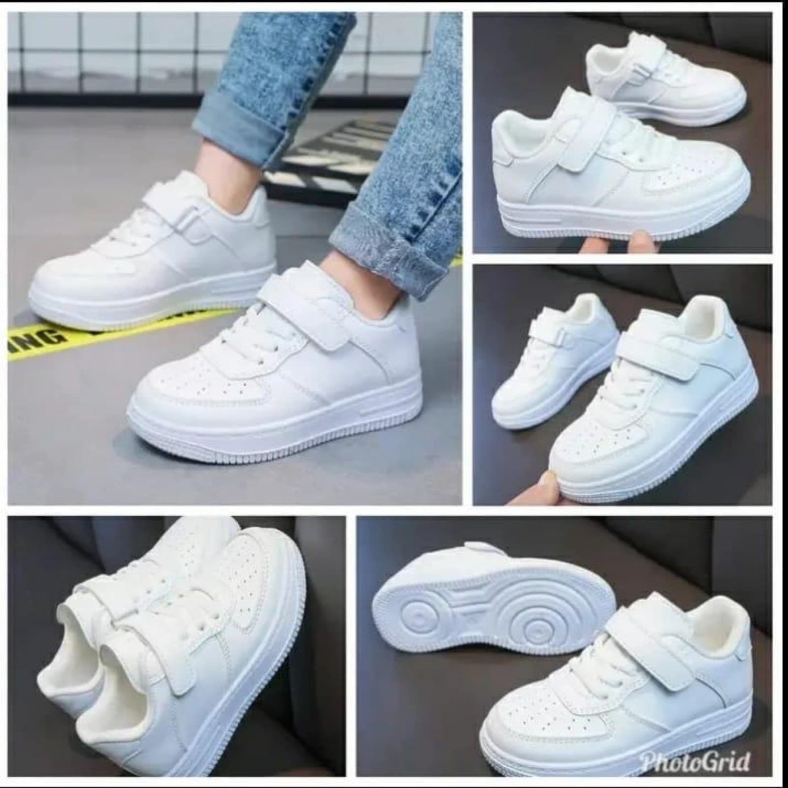 Kids Leather Sports Shoes / Black and White Mid-top Sneakers